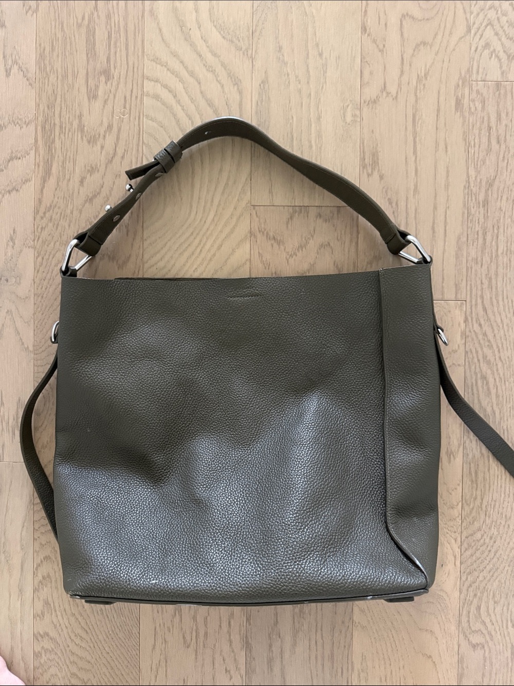 All Saints Olive Green Pebbled Leather Shoulder Bag